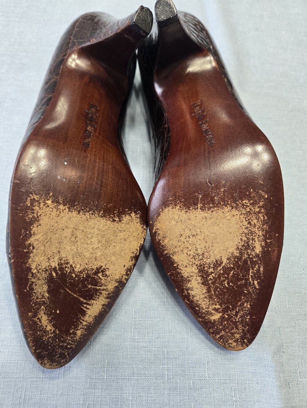 Ralph Lauren Collection Made in Italy Brown Croc Embossed Leather Heels 7.5B - Picture 7 of 9